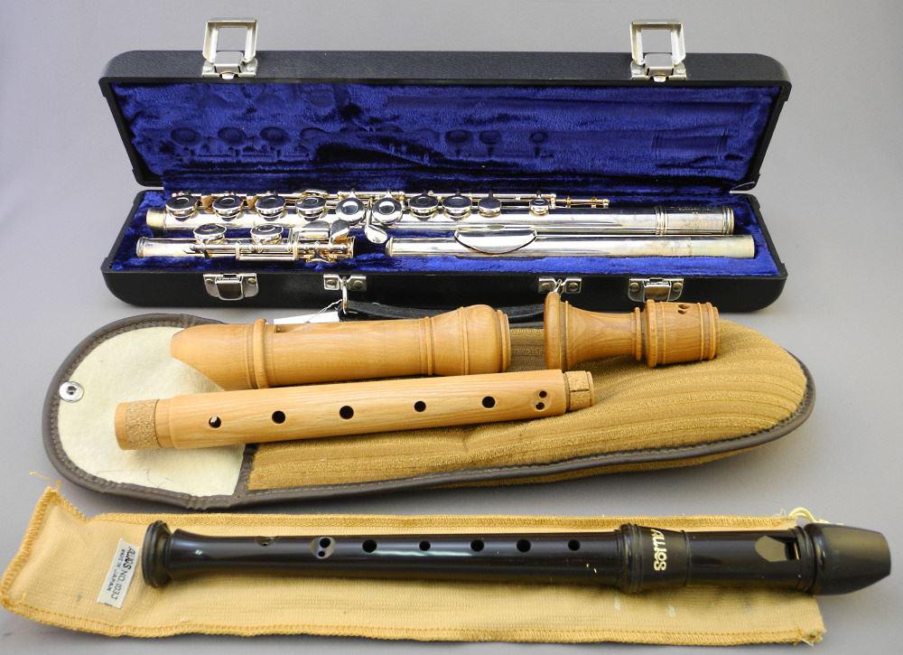 2 Recorders & Flute: Gemeinhardt (cased)/ Israel / Aulos. (1 of 4)