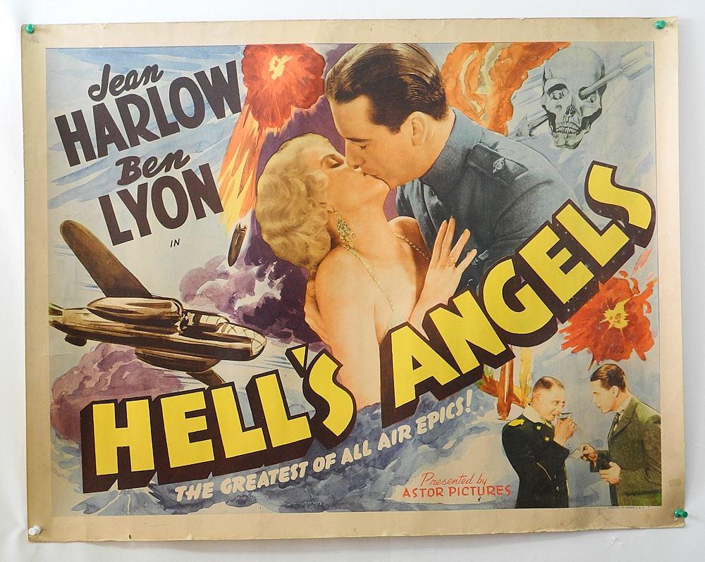 Vintage Astor Films "Hells Angels" Poster 22" X 28" pin holes noted. (1 of 1)