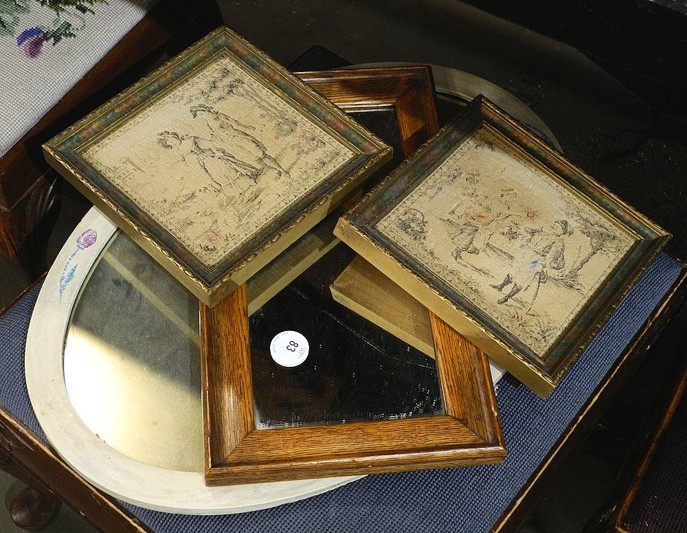 2 Hand painted Oak Mirrors with 2 Tapestry Panels. (1 of 1)