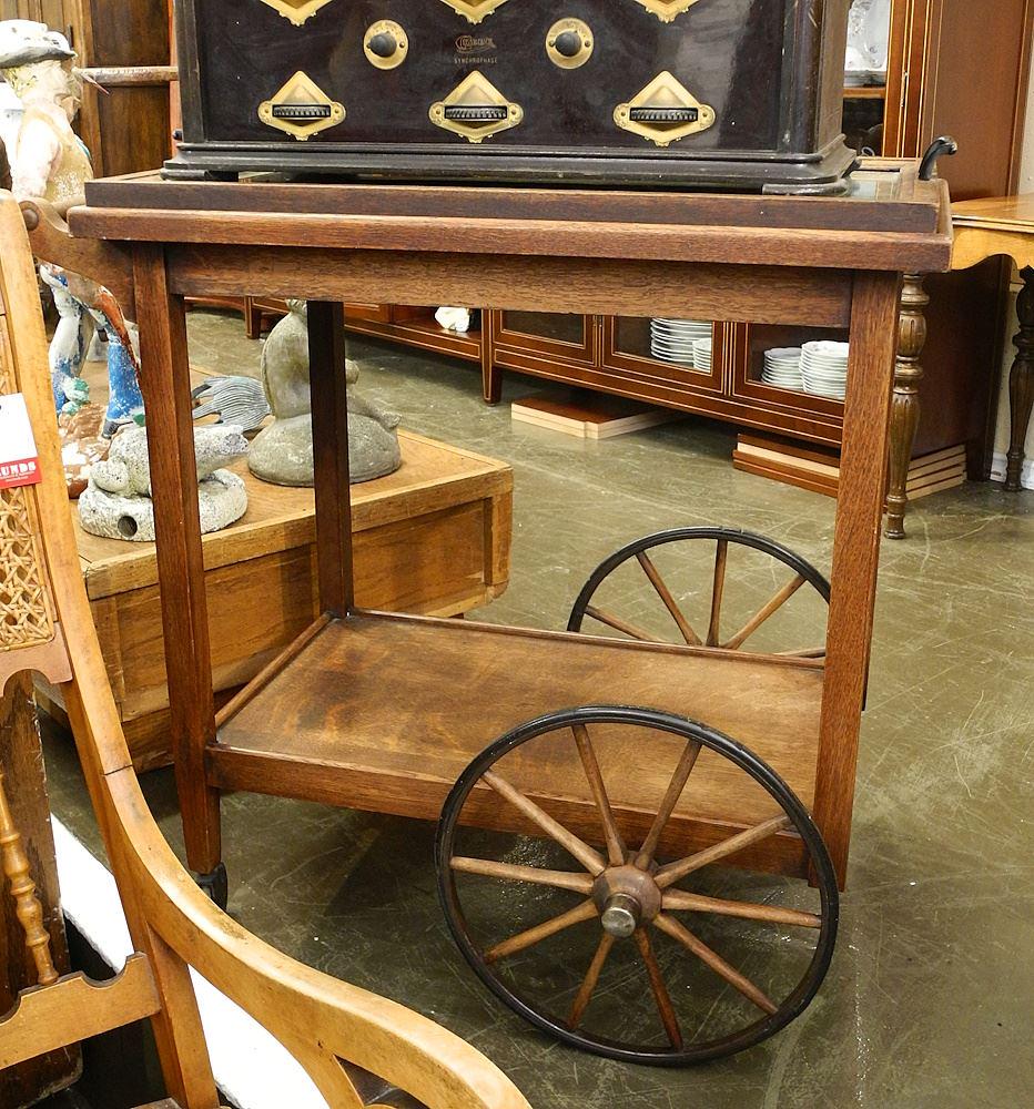 Vintage Oak Tea Trolley, 30"H. (1 of 4)