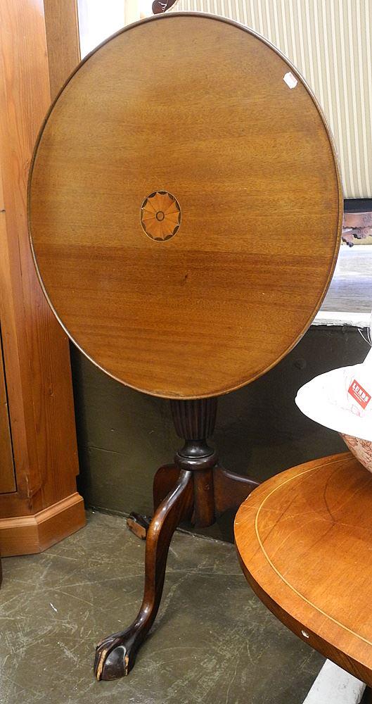 Paterae Inlaid Mahogany Tripod Table 26 1/2"H. -: Paterae Inlaid Mahogany Tripod Table 26 1/2"H. -