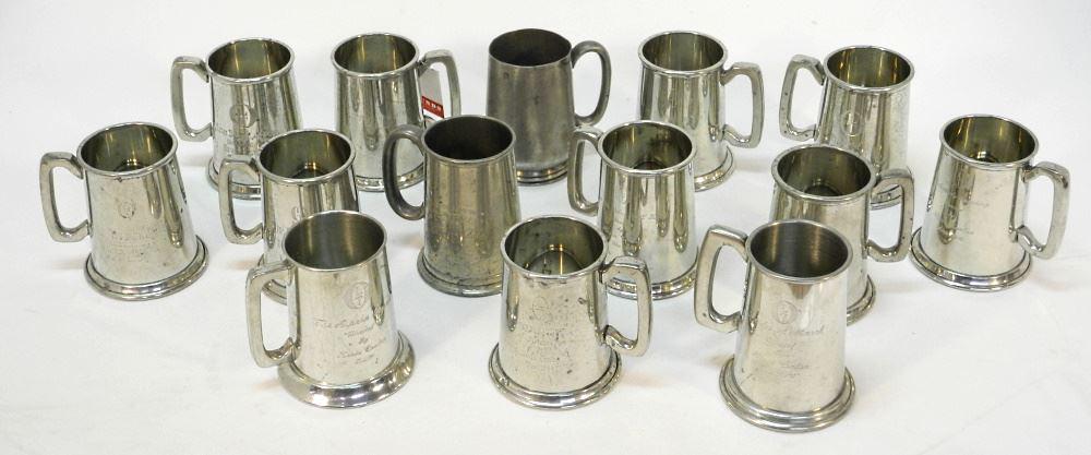 Collection of Pewter Tankards incl. Glass Bottom Examples.: Collection of Pewter Tankards incl. Glass Bottom Examples.
