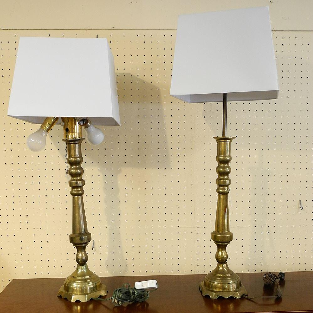Pair of Brass Table Lamps.: Pair of Brass Table Lamps.