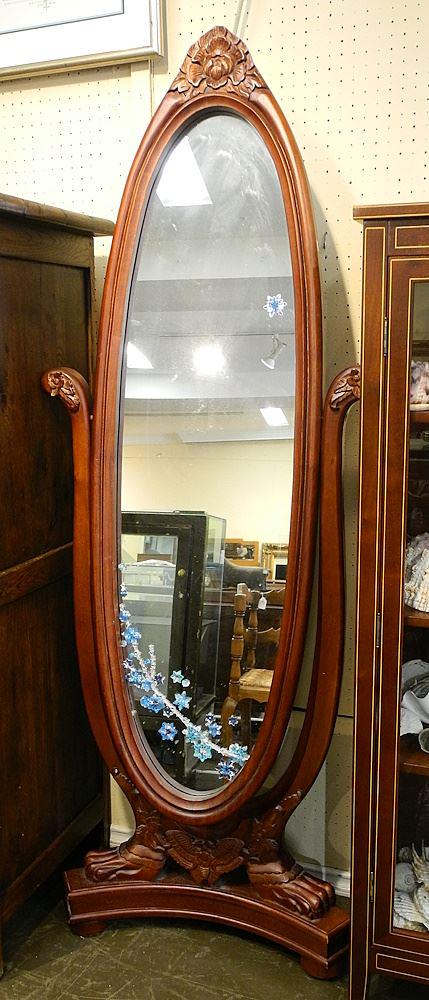 Southeast Asian Mahogany Cheval Mirror, 74 1/2"H.: Southeast Asian Mahogany Cheval Mirror, 74 1/2"H.