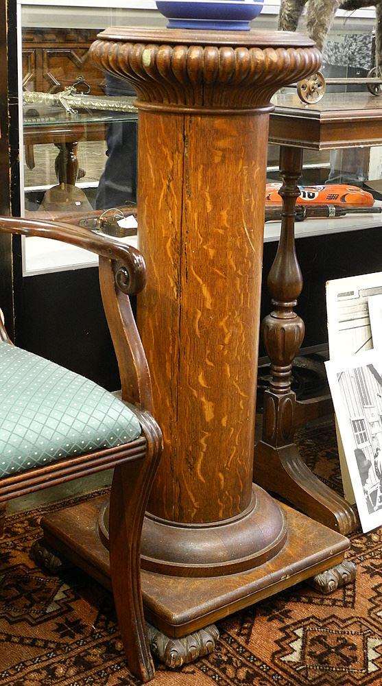 Golden Oak Torchiere No. 408, 38 3/4" x 17" x 17", Missing Toes & Side Split noted.: Golden Oak Torchiere No. 408, 38 3/4" x 17" x 17", Missing Toes & Side Split noted.