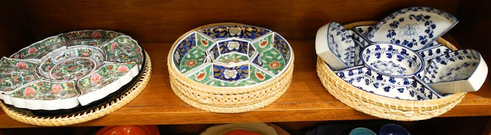 Group of Chinese Porcelain Sectional Serving / Supper Sets, 9-12"w.: Group of Chinese Porcelain Sectional Serving / Supper Sets, 9-12"w.