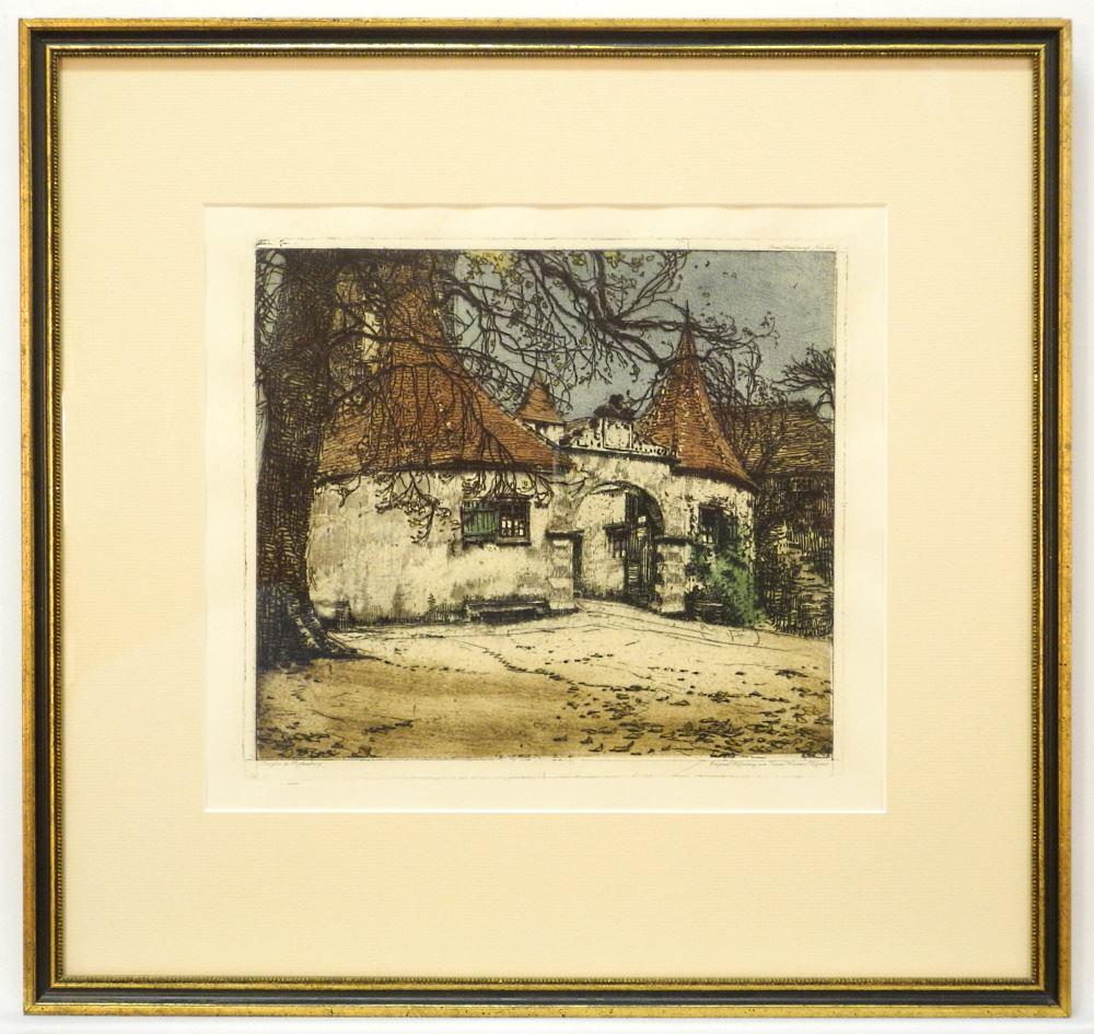 Coloured etching after Kasumir, 12 X 13 1/2" "Gates of Rothenburg": Coloured etching after Kasumir, 12 X 13 1/2" "Gates of Rothenburg"