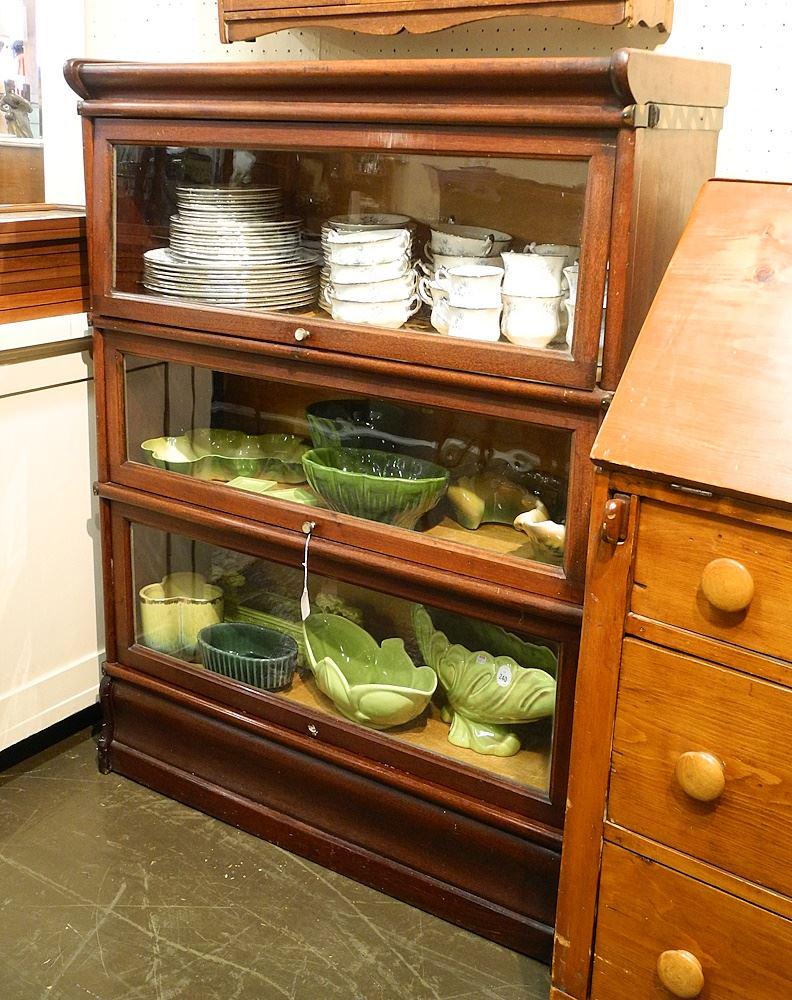 Macey Mahogany 3 Section Barristers' Bookcase, 1 Knob Missing Auction