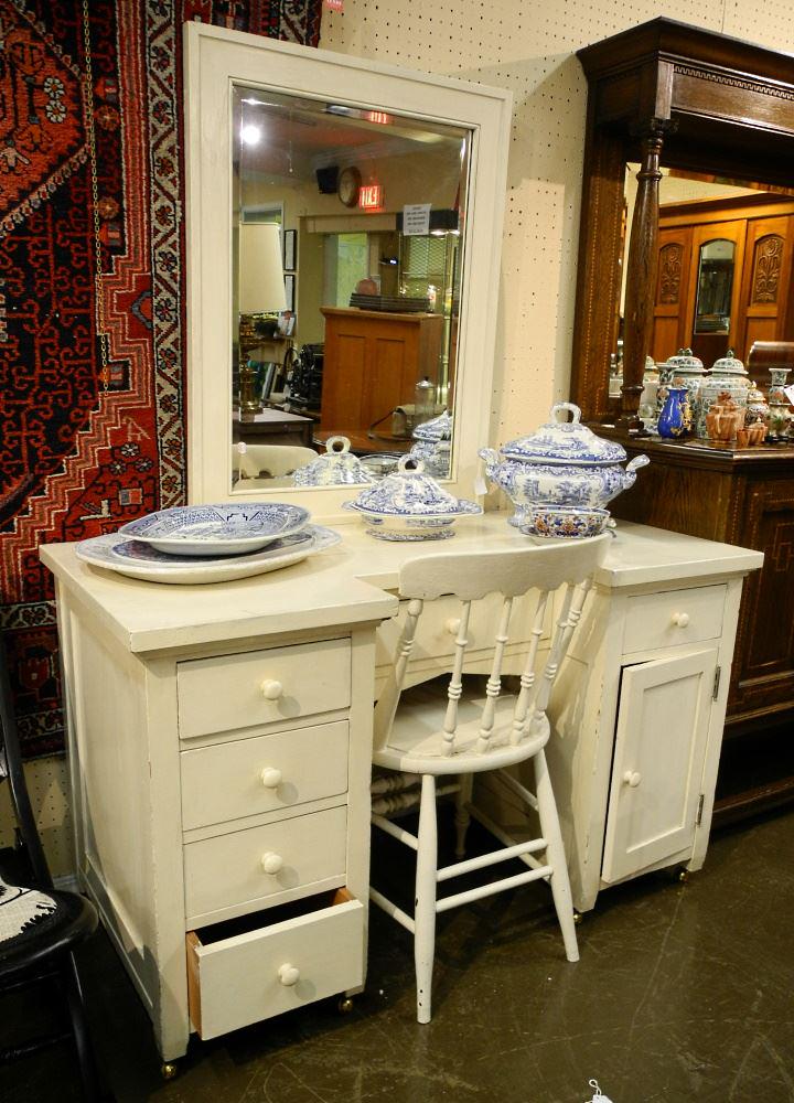 White Painted Dresser and Chair.: White Painted Dresser and Chair.