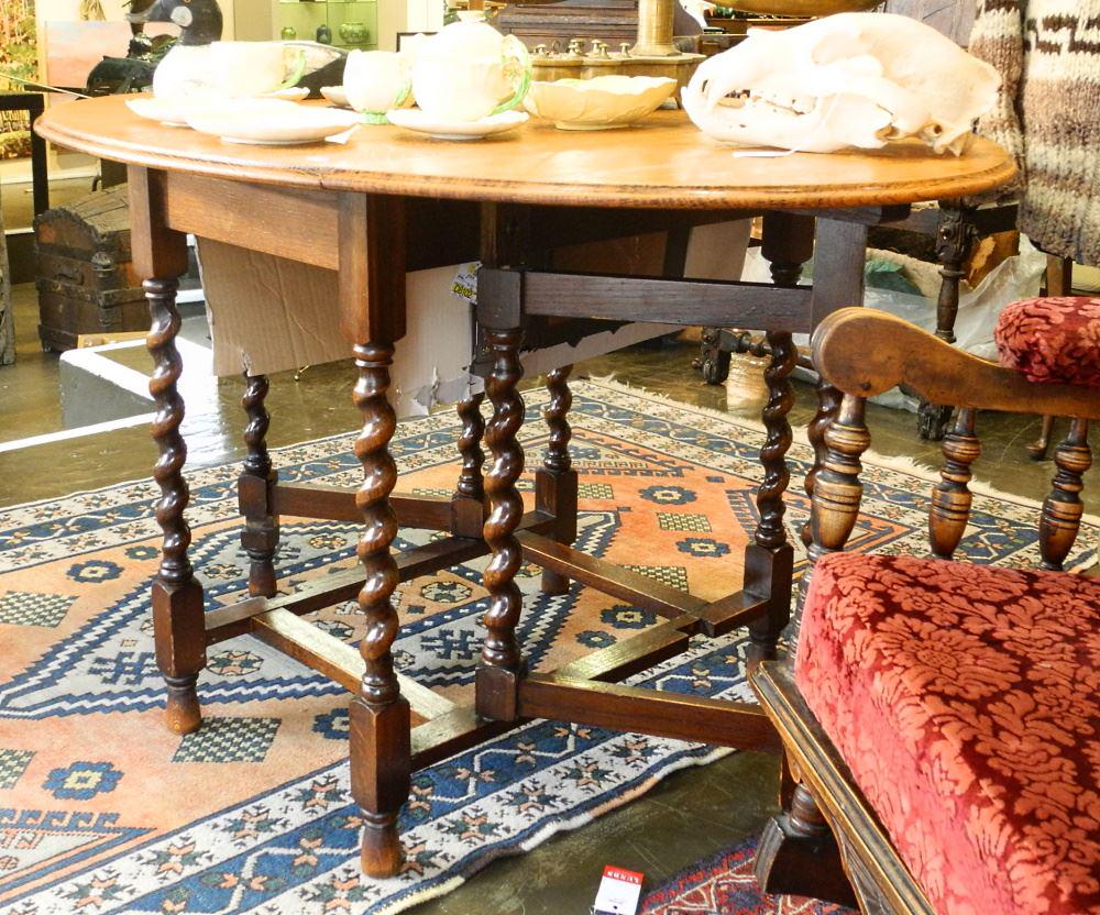 Oak Drop Side Barley Twist Table, 36"Wide. (1 of 3)