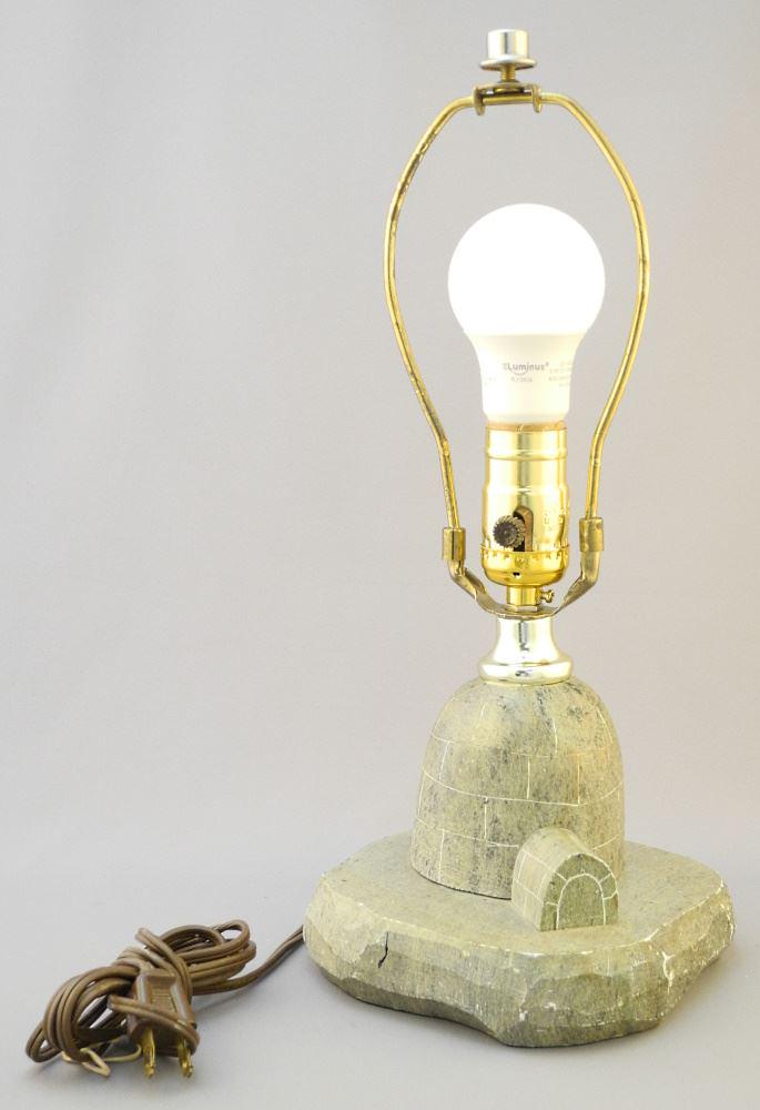 Inuit Style Store Igloo Lamp, signed Dimu TH, 13 1/2". (1 of 3)