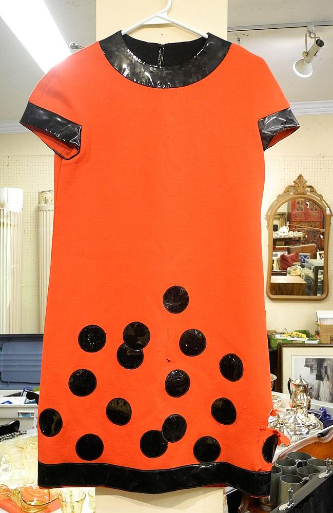 Pierre Cardin 1960's Mod Dress  - Red with Black Polka Dots, (moth damage). (1 of 3)