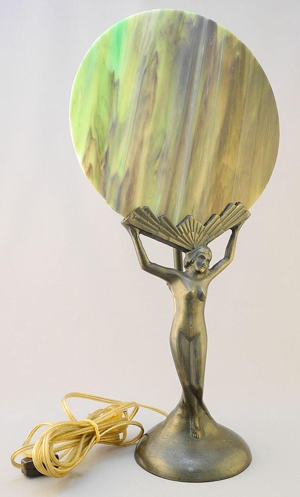 Art Deco Style Figural Lamp with Glass Shade, 17 3/4"H. (1 of 3)