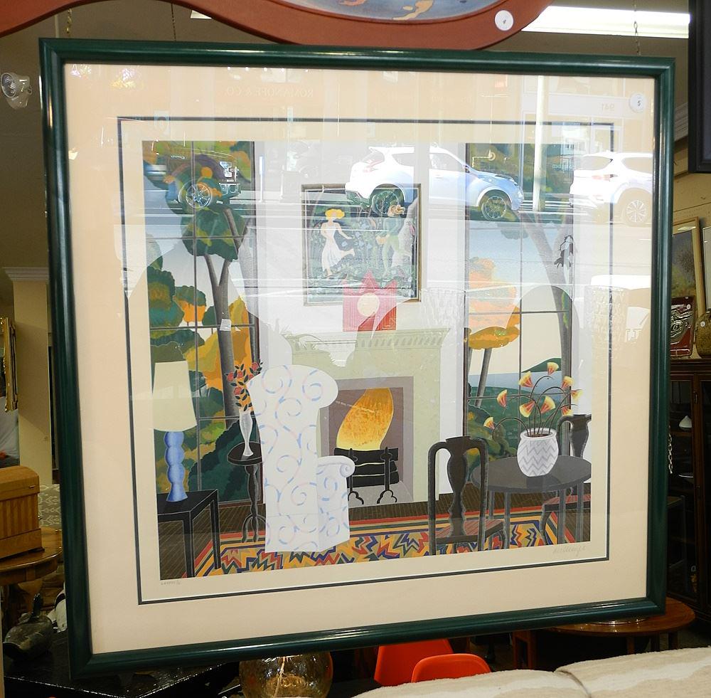 Serigraph signed (Thomas) McKnight, 26 x 27 3/4",  Cozy Fireplace, LXXXIII/C. (1 of 1)