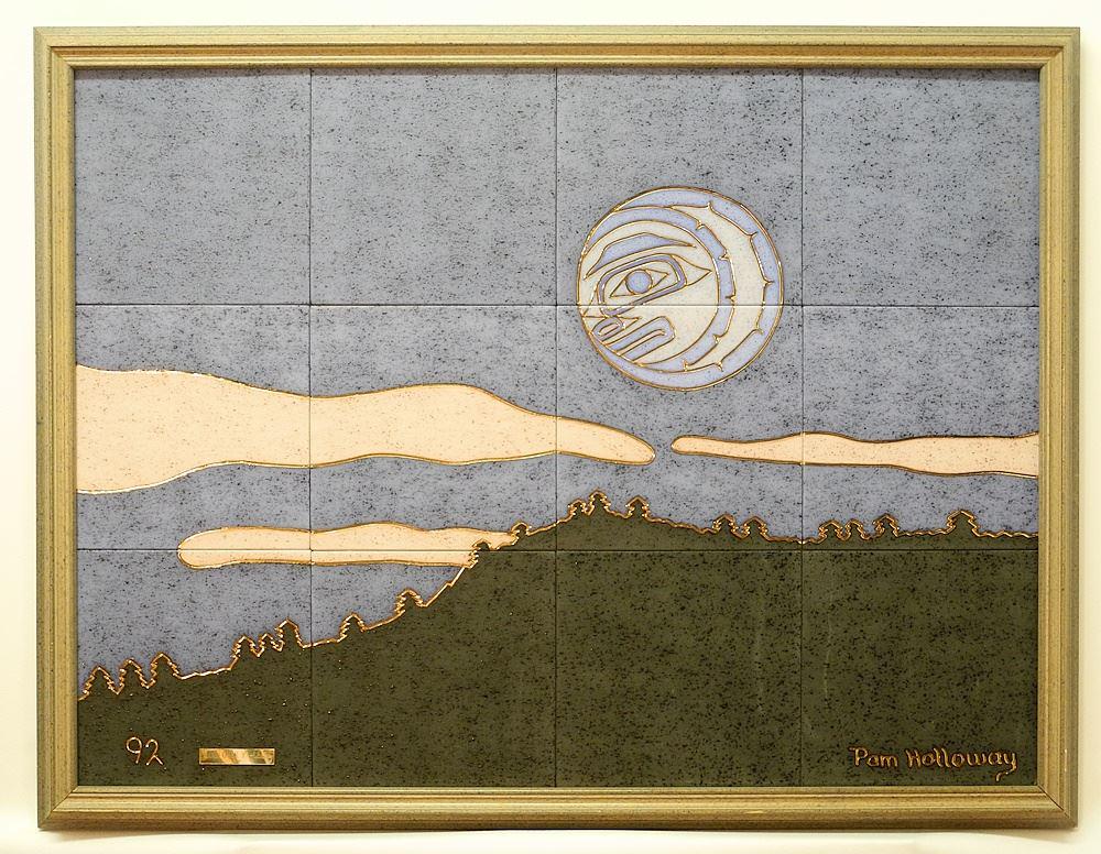 Ceramic Panel signed Pam Holloway, 22 1/4 x 30" "Moon Over Ya-Leese", #2/10.: Ceramic Panel signed Pam Holloway, 22 1/4 x 30" "Moon Over Ya-Leese", #2/10.