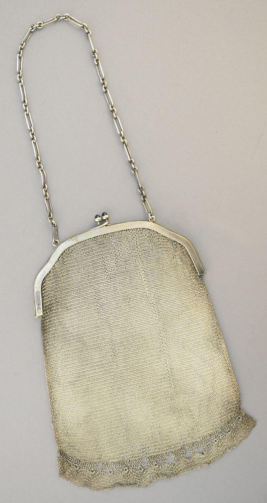 German Silver Mesh Evening Bag, 7 1/2"H. (1 of 3)