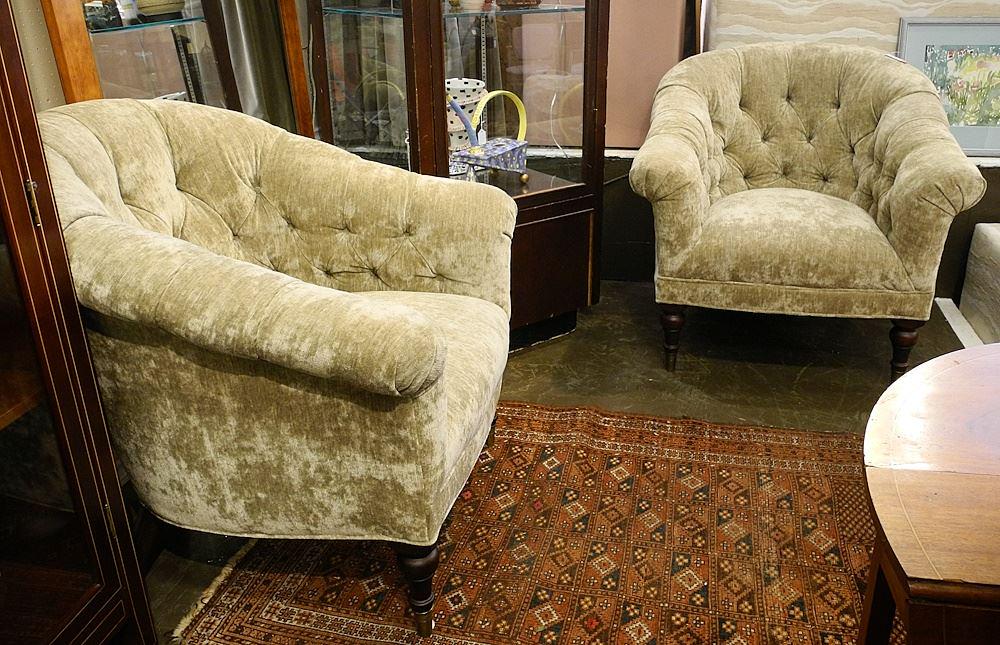 Pair of Lee Industries Button Tufted Tub-Style Armchairs, 33" w. (1 of 4)