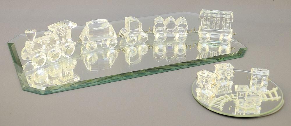 2 Swarovski Crystal Train Sets, 5 and 4 pcs with Display Tracks. (1 of 4)