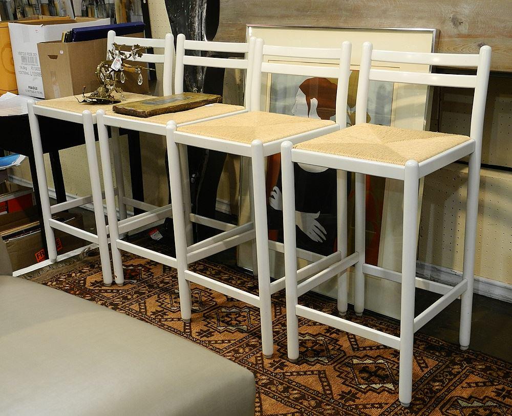 4 Finnish-style White Enameled Counter Height Stools. (1 of 2)