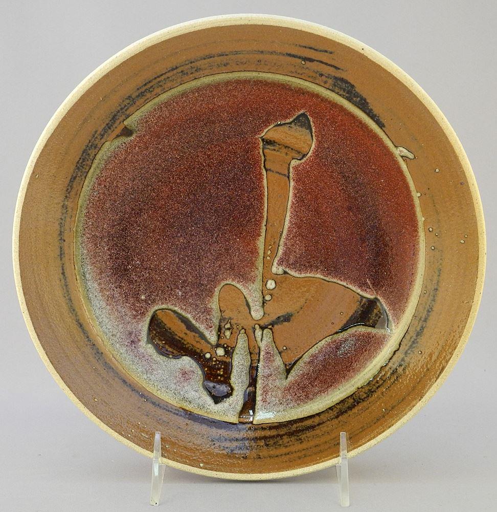 Stoneware Dish signed (Walter) Dexter, 9 1/8" (1 of 4)