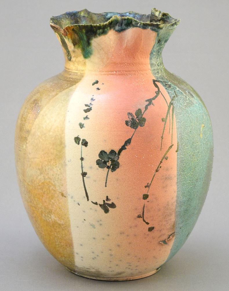 Raku Vase signed Larry Aguilar, 6 3/8"H.: Raku Vase signed Larry Aguilar, 6 3/8"H.