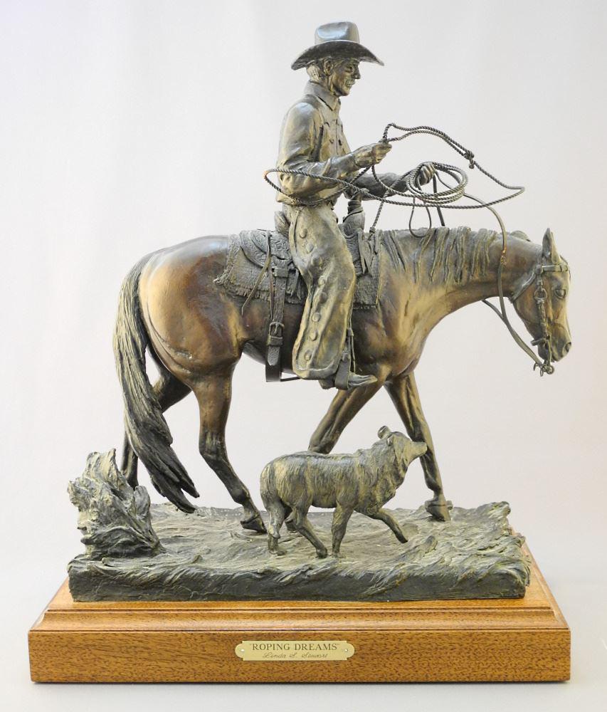 Bronze Figure Signed Linda S. Stewart, 17" x 13 3/4" x 7 7/8", "Roping Dreams" AP/30. (1 of 12)