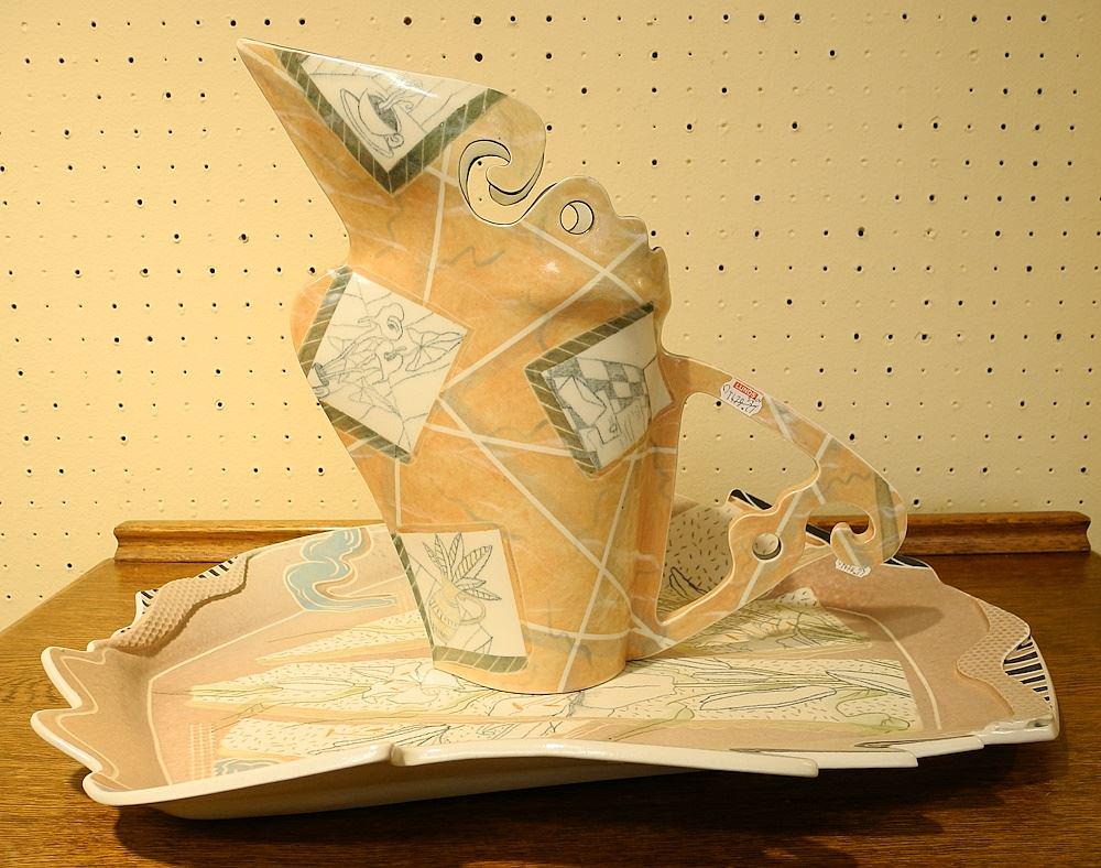 Pottery Platter (18 1/2"W) and Pitcher signed G.(Gary) Merkel. (1 of 1)