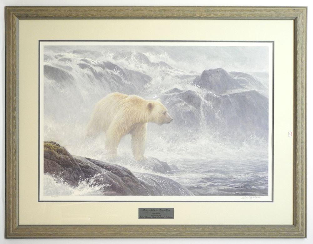 Lim.Ed.Print signed Robert Bateman, 22 1/2 x 33 1/4","Salmon Watch- Spirit Bear". (1 of 4)