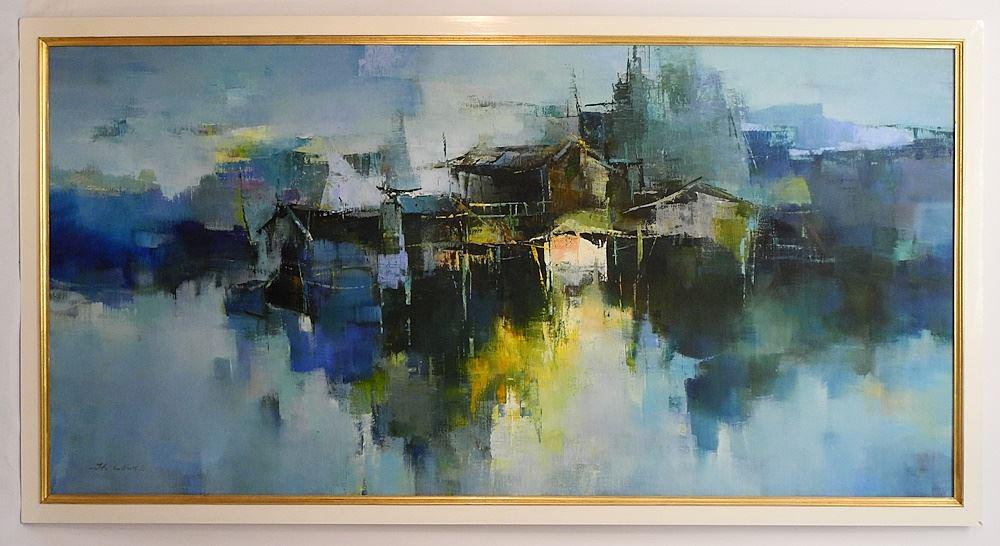 Oil on Canvas Signed H. Leung, 29" x 59 1/2", "Canal Scene". (1 of 4)