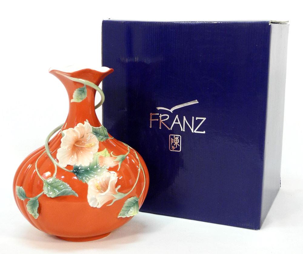 Franz Porcelain "Island Beauty" "Hibiscus Design Vase" With Original Box, 10 5/8" H. (1 of 5)