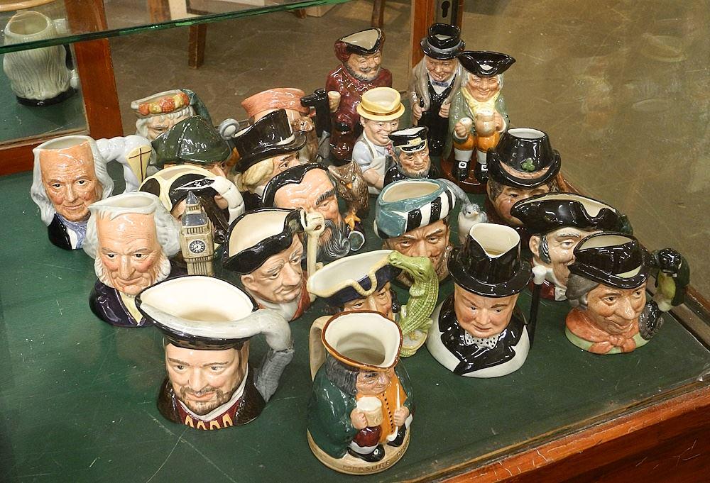Collection of various Royal Doulton and other small Character Jugs and Tobys.: Collection of various Royal Doulton and other small Character Jugs and Tobys.