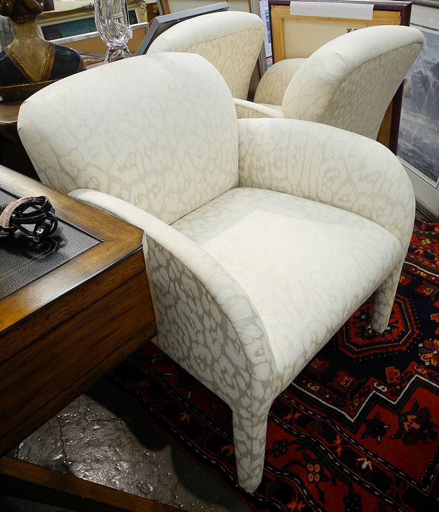 3 C.1980's Upholstered Dining Chairs on Casters, 33"H.: 3 C.1980's Upholstered Dining Chairs on Casters, 33"H.