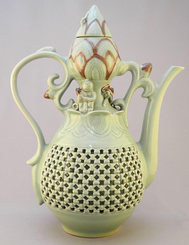 Goryeo Style Korean Celadon Ewer, 16 1/2"H. (1 of 8)