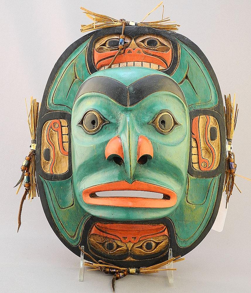 Burrard Nation Mask signed by Arte George, 11 x 8 1/2 x 4 1/8", 4 Season Moor Mask. (1 of 5)