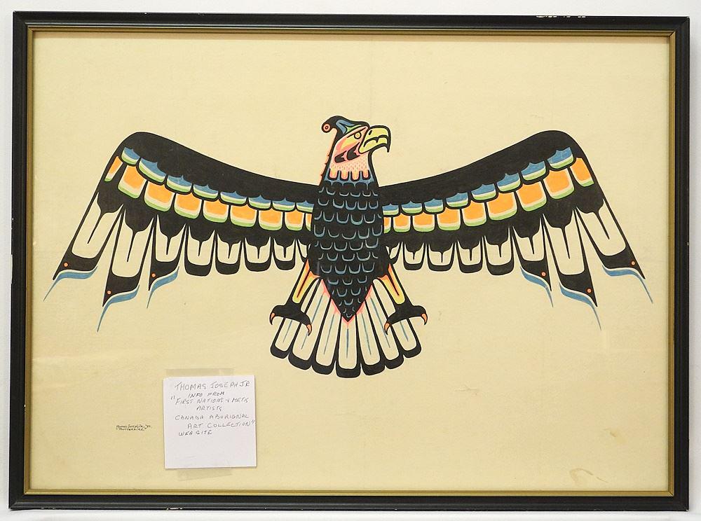 Mixed Media on Paper signed Thomas Joseph Jr, 80', 15 1/2" x 21 1/2", "Thunderbird". (1 of 3)