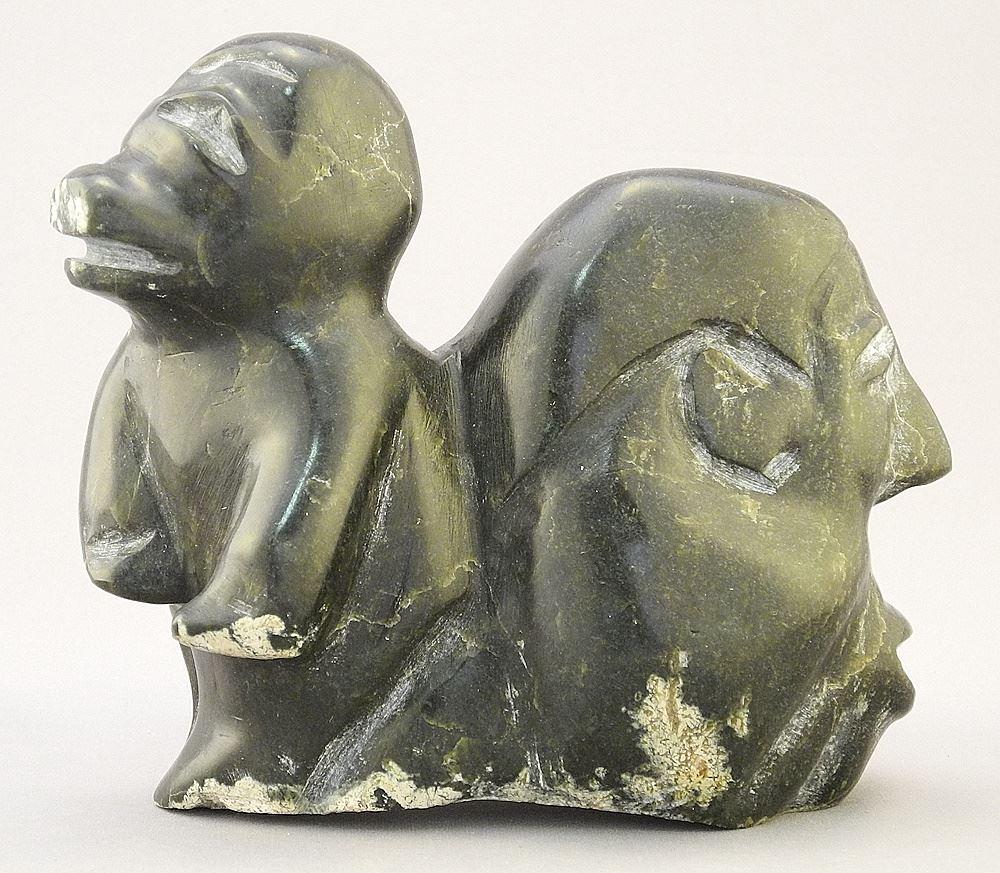 Inuit Transformational Carving, 5" x 6" x 2 1/4", Unidentified signed with Syllabics.: Inuit Transformational Carving, 5" x 6" x 2 1/4", Unidentified signed with Syllabics.