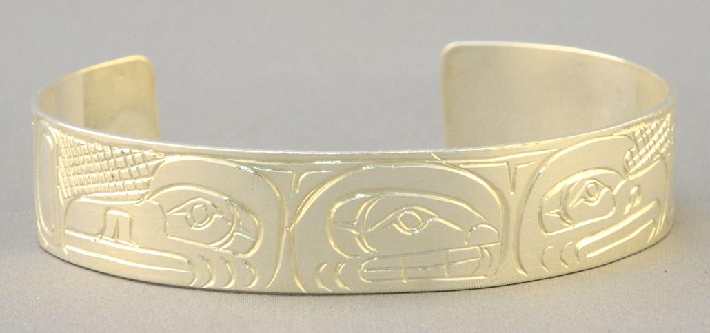 Kwagiulth Silver Cuff Bracelet Mono. DW (Daniel Williams), 2 3/4" wide - 22 grams.: Kwagiulth Silver Cuff Bracelet Mono. DW (Daniel Williams), 2 3/4" wide - 22 grams.