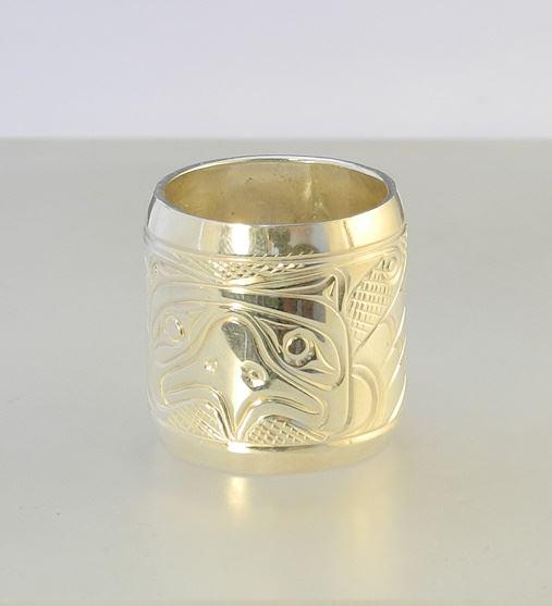 Kwagiulth Silver "Eagle" Ring, monogrammed PAS (Patrick Seaweed), 19 grams, size 12.: Kwagiulth Silver "Eagle" Ring, monogrammed PAS (Patrick Seaweed), 19 grams, size 12.