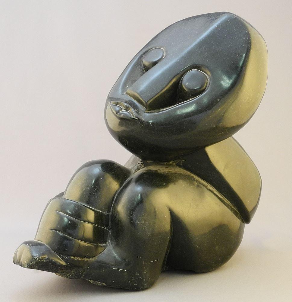 African Stone Sculpture signed J. Chipiri, 11 1/2"H, "Seated Figure". (1 of 6)