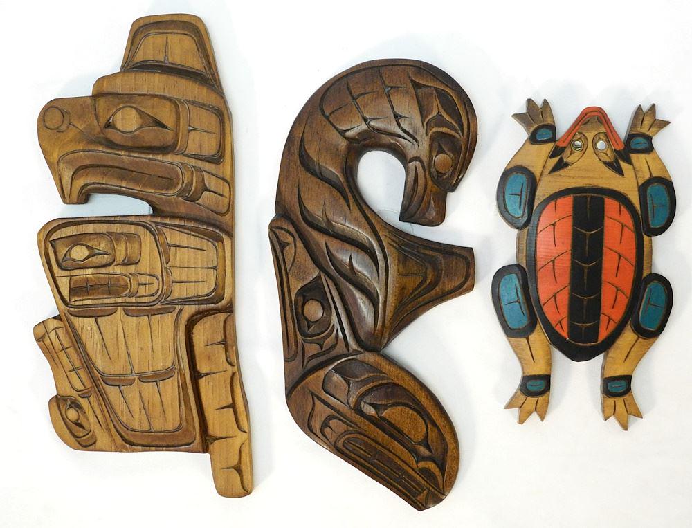 3 Northwest Coast Carvings: 2 J&H Robertson (Kingcome Inlet), and Alfred Crover. (1 of 2)