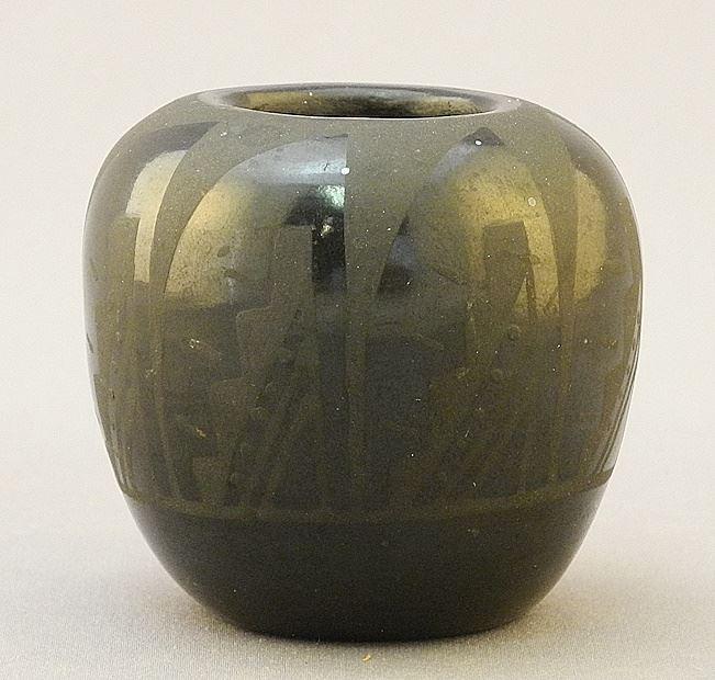 Santa Clara Black Pottery Vase signed Millie(Chavarria), 1 5/8"H. (1 of 3)