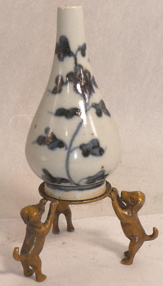 20th C. Blue & White Scholar Jar on Stand, 3 3/4".: 20th C. Blue & White Scholar Jar on Stand, 3 3/4".