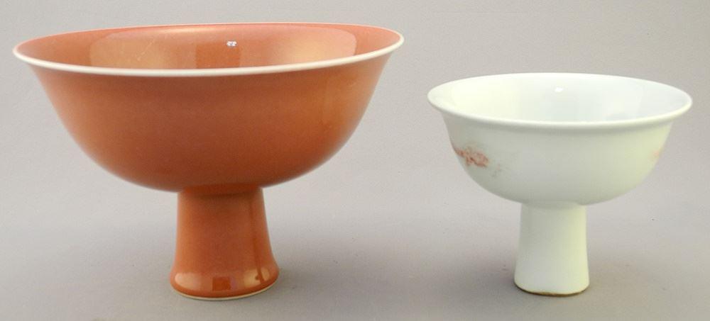 2 Chinese Porcelain Stem Cups: Xuande Style, 4 1/2"H. (1 of 6)