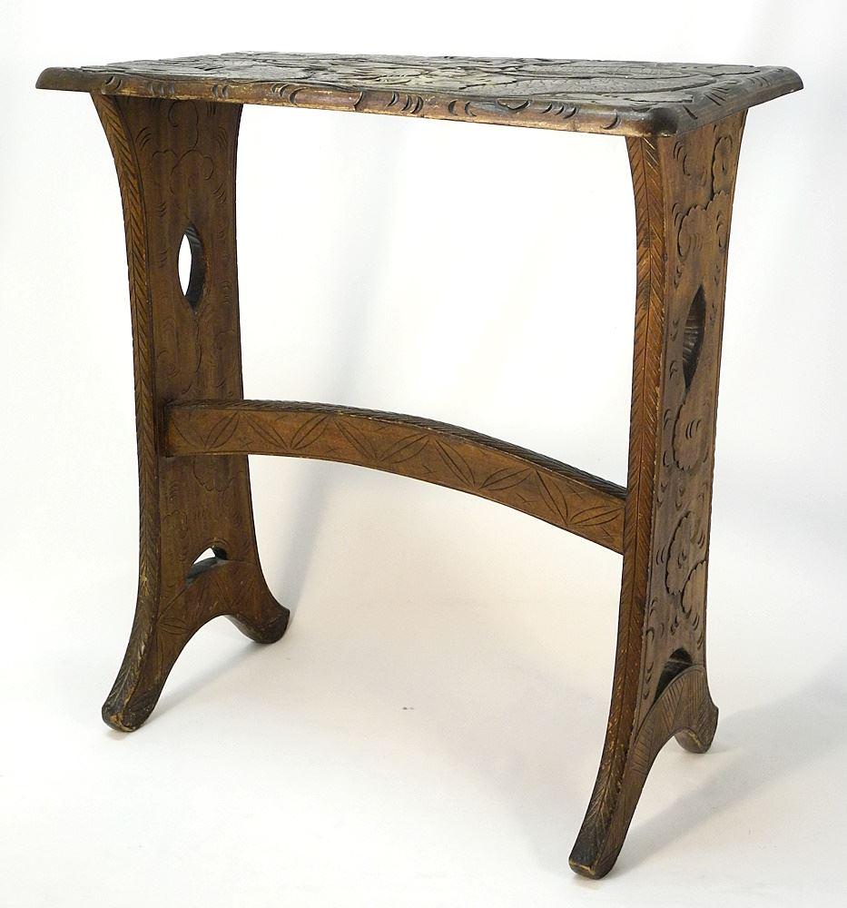 Japanese Carved Hardwood Side Table, 26 1/2"H. (1 of 6)