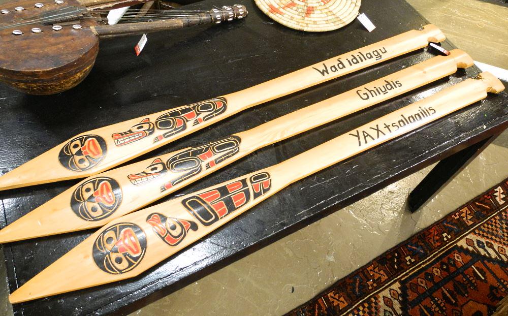 3 1997 Tribal Canoe Journeys Carved & Dedicated Paddles, 59 3/4". (1 of 4)