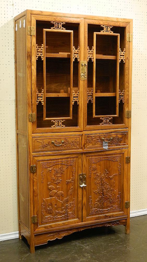 Chinese Cabinet with Relief Carved and Fretwork Door Panels, 74 1/2"H. (1 of 5)