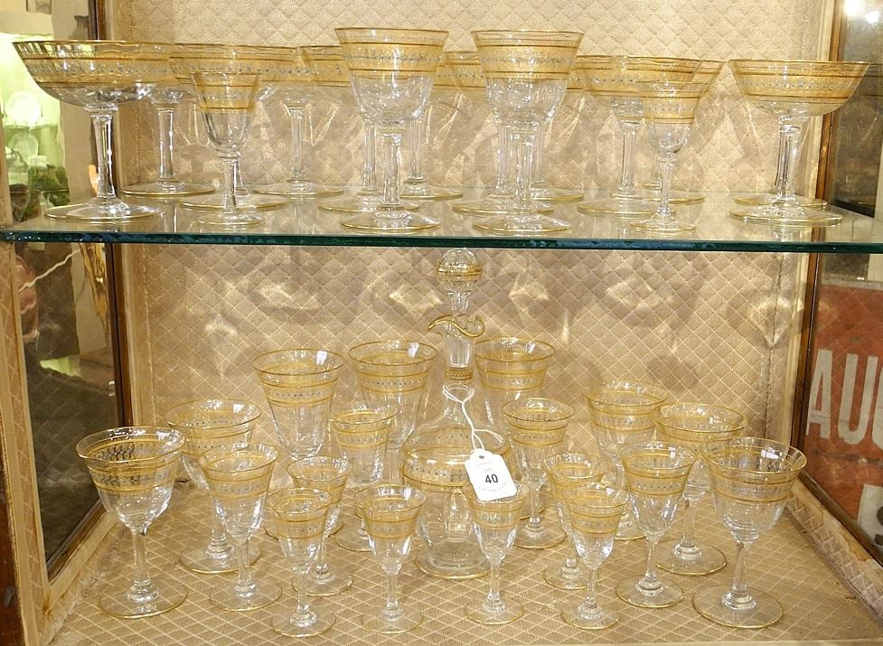 Collection of Gilt Edged Liqueur and Champagne Glasses, approximately 30 Various Pieces. (1 of 3)