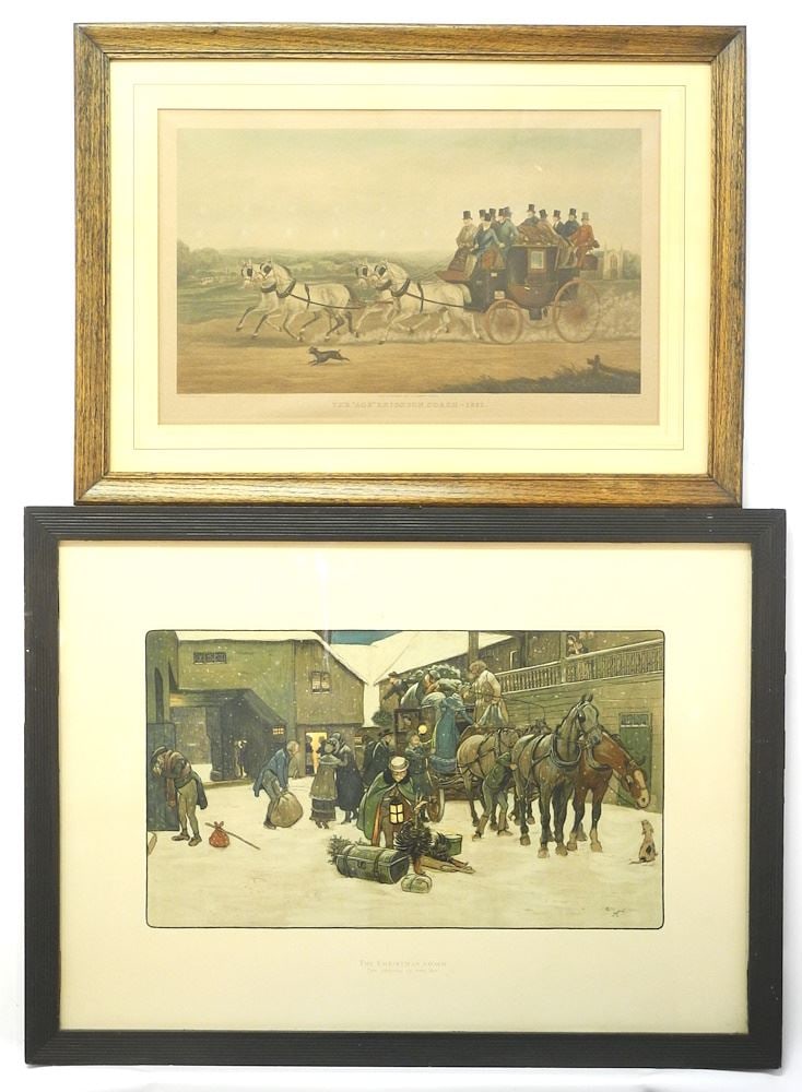 2 Hunting Prints "The Christmas Coach" & "Age Brighton Coach"(13 1/2 x 21 1/4"). (1 of 5)
