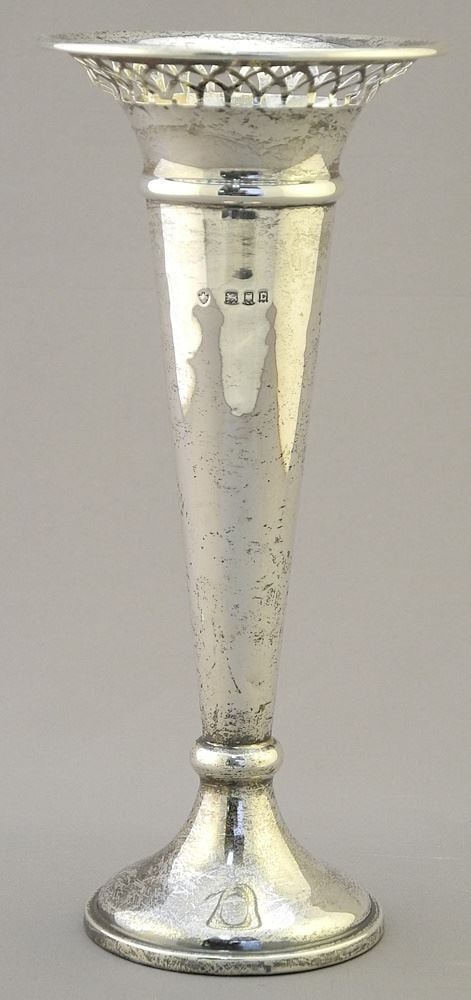 Hallmarked Silver Bud Vase, 7 3/8", weighted base, 154 grams. (1 of 5)