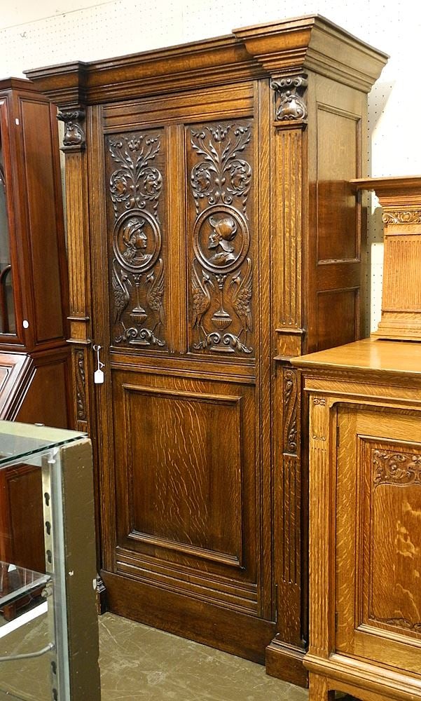 Carved Oak Wardrobe with Cavalier Profiles, 73 1/4"H. (1 of 4)